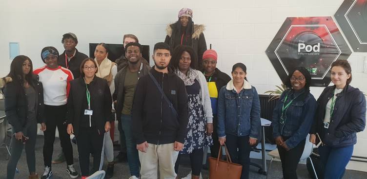 Motivational speaker John Akinde who brought the story of Martin Luther King to life for students during Black History Month (John is third from left)