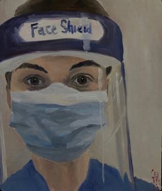 Portrait of Covid nurse and former Barking & Dagenham College student Jordan Leatherbarrow by Xiaobang Zhang as part of Portraits for NHS Heroes