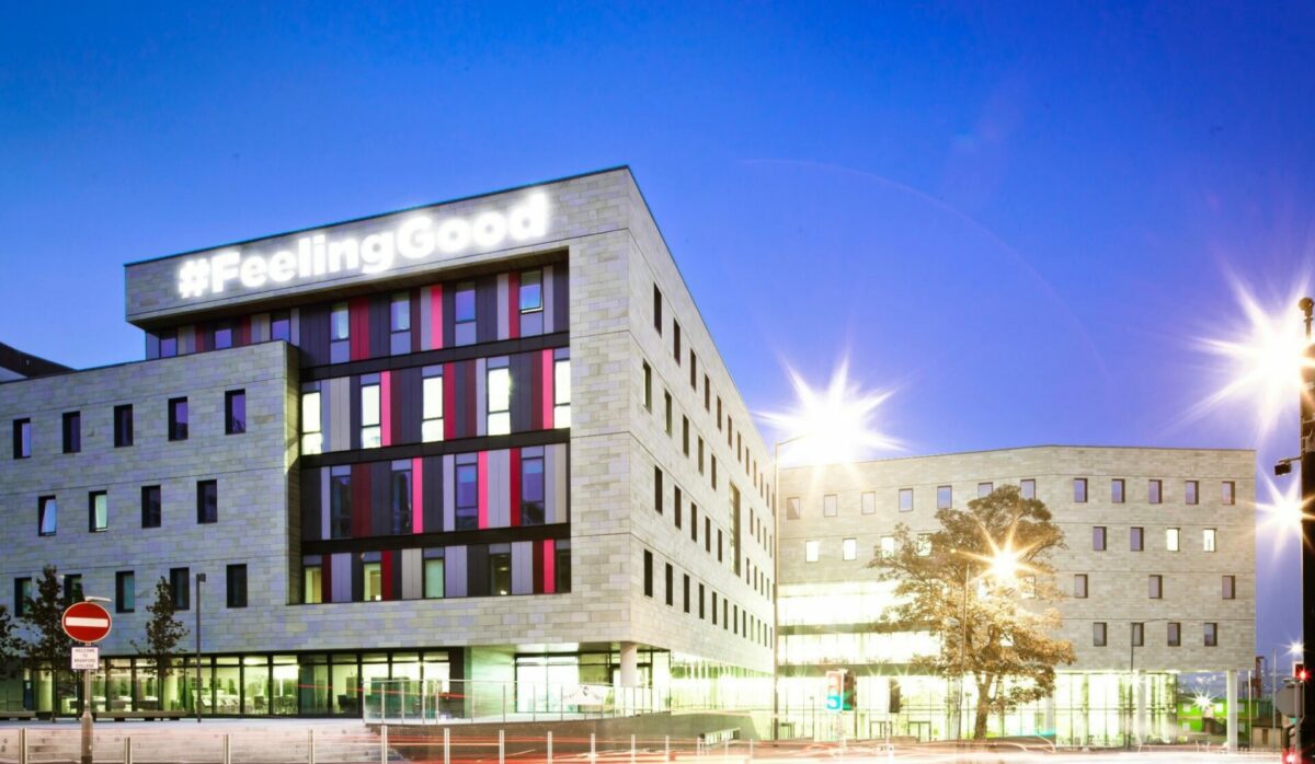 David Hockney Building Bradford college with #FeelingGood slogan