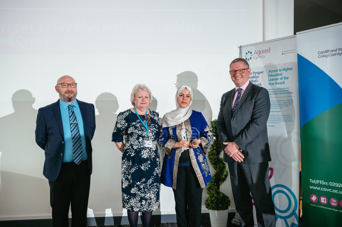 Agored Access to Higher Education Manager Victor Morgan, CAVC Principal Kay Martin, Shokhan Hasan and Agored Chief Executive Officer Darren Howells