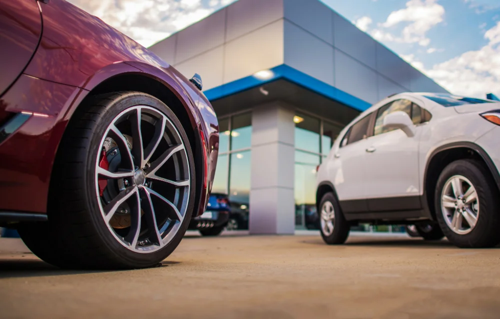 Cars outside a garage