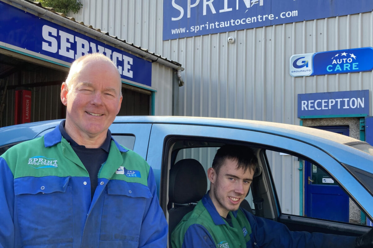 Garage Owner, Pat McCrea, Sprint Auto Centre, gifted a car to employee Daniel Scullion, currently completing the Level 2 Apprenticeship NI Maintenance & Repair (Light Vehicle) with SERC.