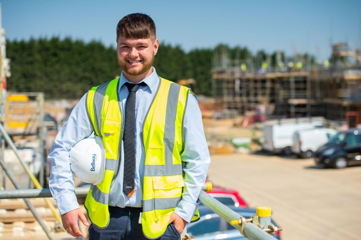 Josh Steadman, Bellway construction graduate, onsite at the Bellway at Rosewood development