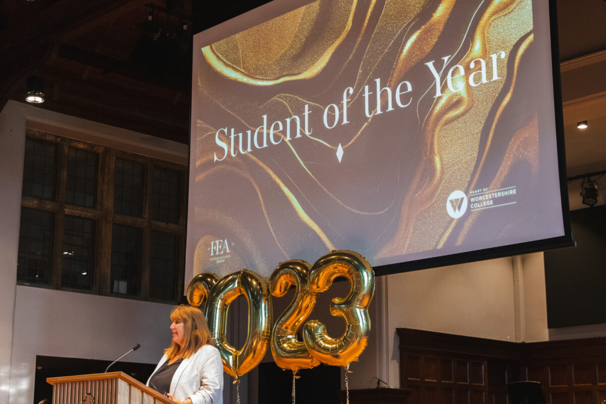 Student of the year slide at the 2023 FE Award ceremony
