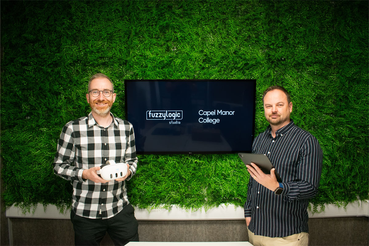 (From L to R) Andrew Young, Operations Director, and Peter Routledge, Head of Learning Design at Fuzzy Logic Studio.