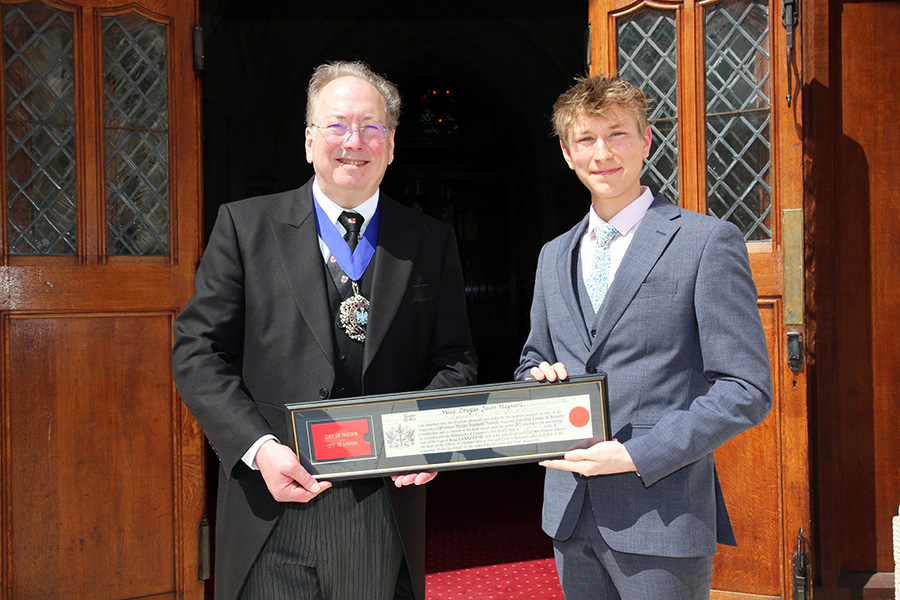 Outstanding New City College student Miles Hayward who has given hundreds of hours of his time volunteering and helping others was admitted to the Freedom of the City of London at a ceremony steeped in tradition at the Guildhall.