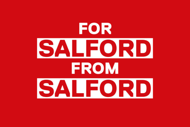 White text on red background: For Salford from Salford