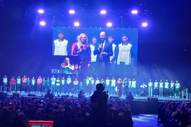 Olympians and Paralympians from Northern Ireland on stage at Paris Celebration