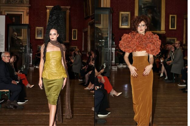 • Models in Alexandra Novacki’s designs walking the runway at the Walker Gallery.