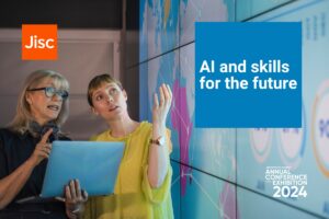 text reads AI and skills for the future image shows two women looking at a map on a scree holding a laptop