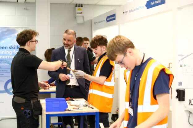 Northampton College Principal Jason Lancaster with students at the College's new Green Skills Centre