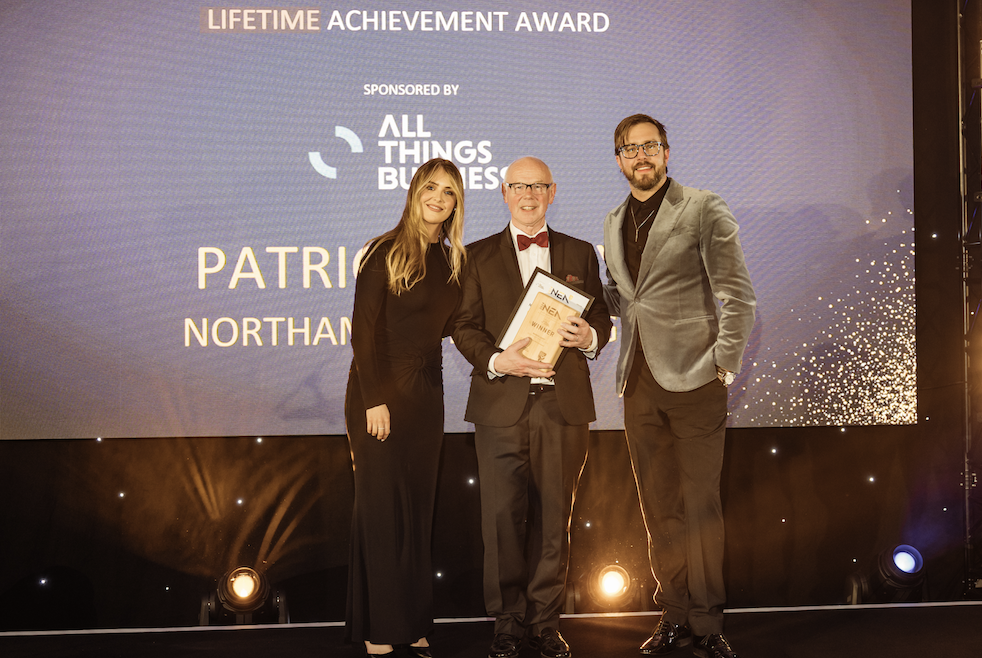 Patrick Leavey receiving his Lifetime Achievement award on stage