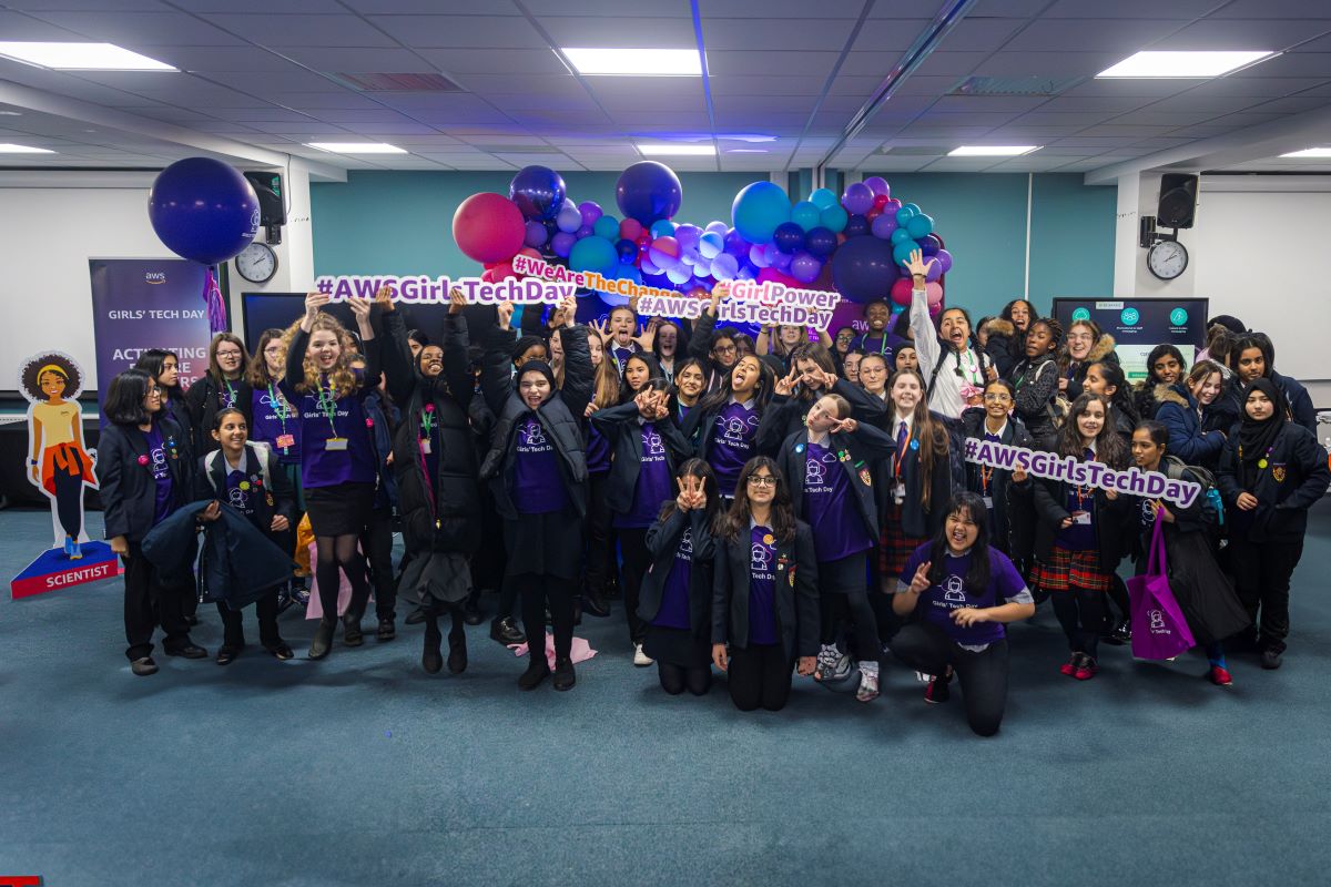 Group Photo from Amazon Girls' Tech Day held at Uxbridge College