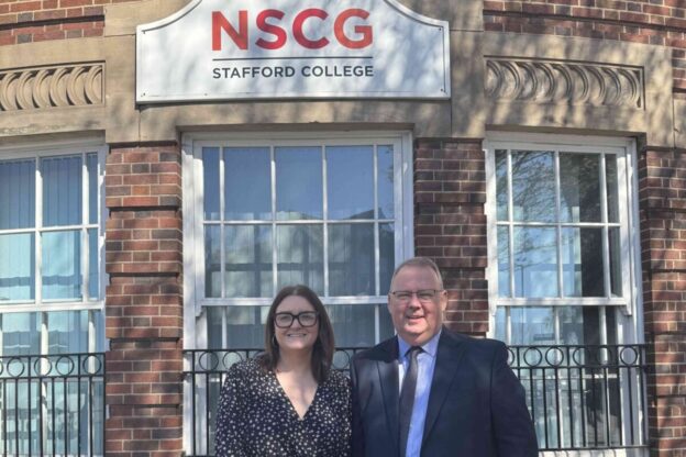 Craig Hodgson, Principal and Chief Executive of NSCG and Leigh Ingham, MP for Stafford, Eccleshall and the villages outside the Tenterbanks building.